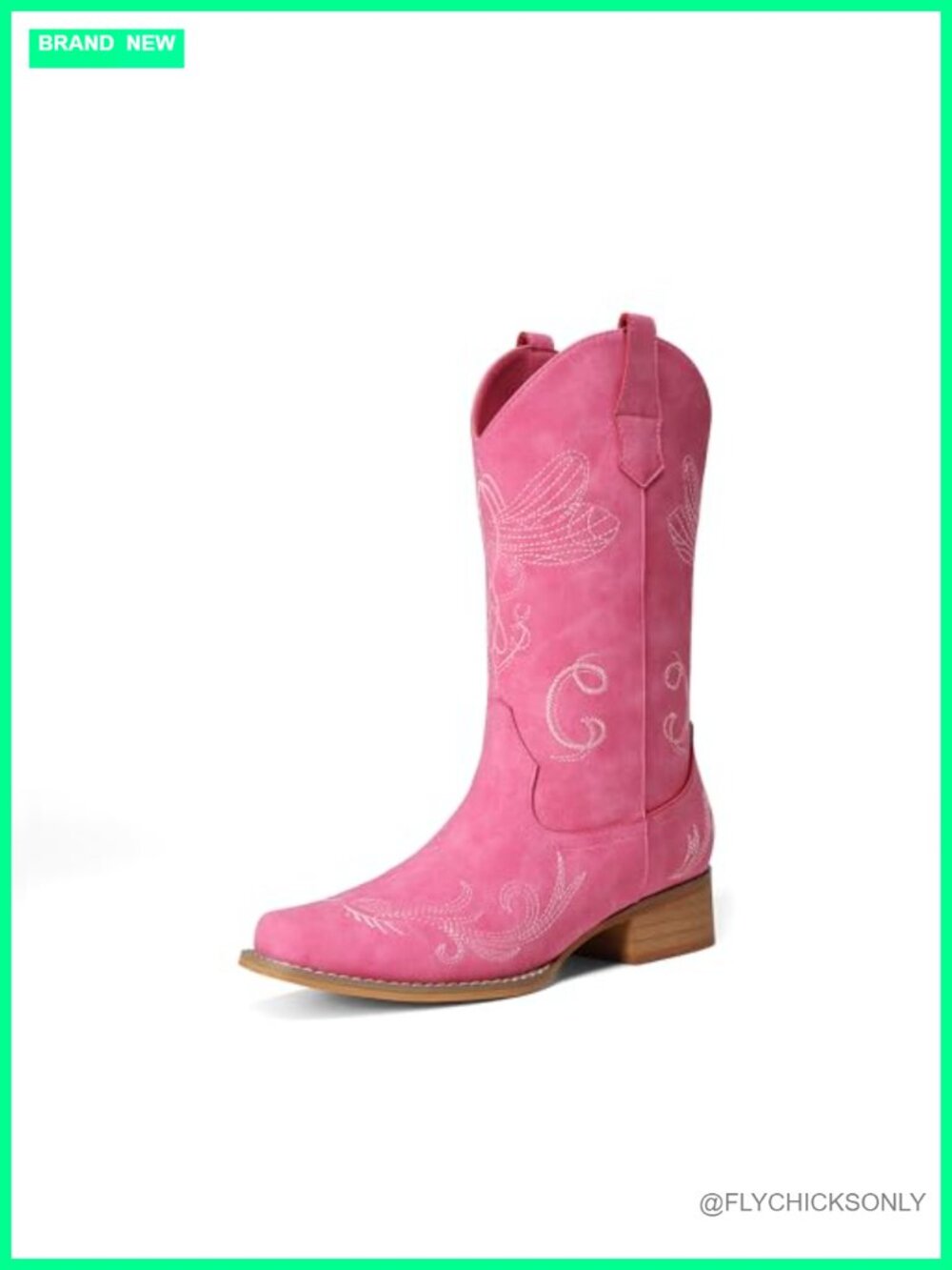 Women's Faux Leather Mid Calf Western Cowboy Boots Square Toe Block Heel